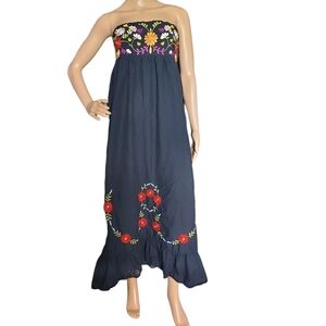 Embroidered Strapless Maxi Dress - Black